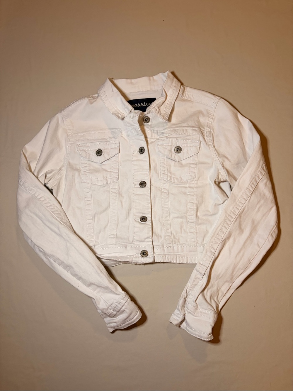Maurices Women’s Large White Cropped Denim Jacket Button Front Jean Jacket - Picture 2 of 6